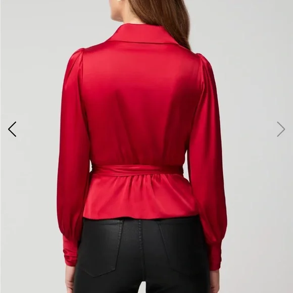 White House Black Market Red Wrap Blouse - Picture 3 of 6